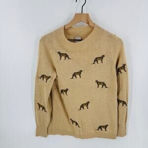Chico’s Wool Cashmere Leopard Embroidered Sweater Tan Crewneck Women’s Size 0